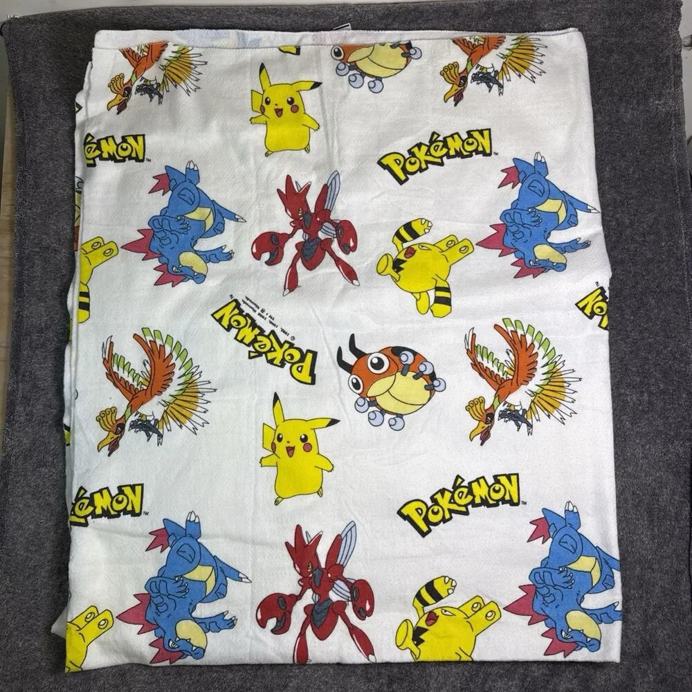 Vintage 1990s Pokemon Full Size Blanket 74x88 Polyester